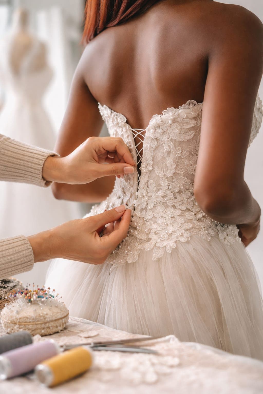 Bridal dress alterations at the Sherman Oaks atelier