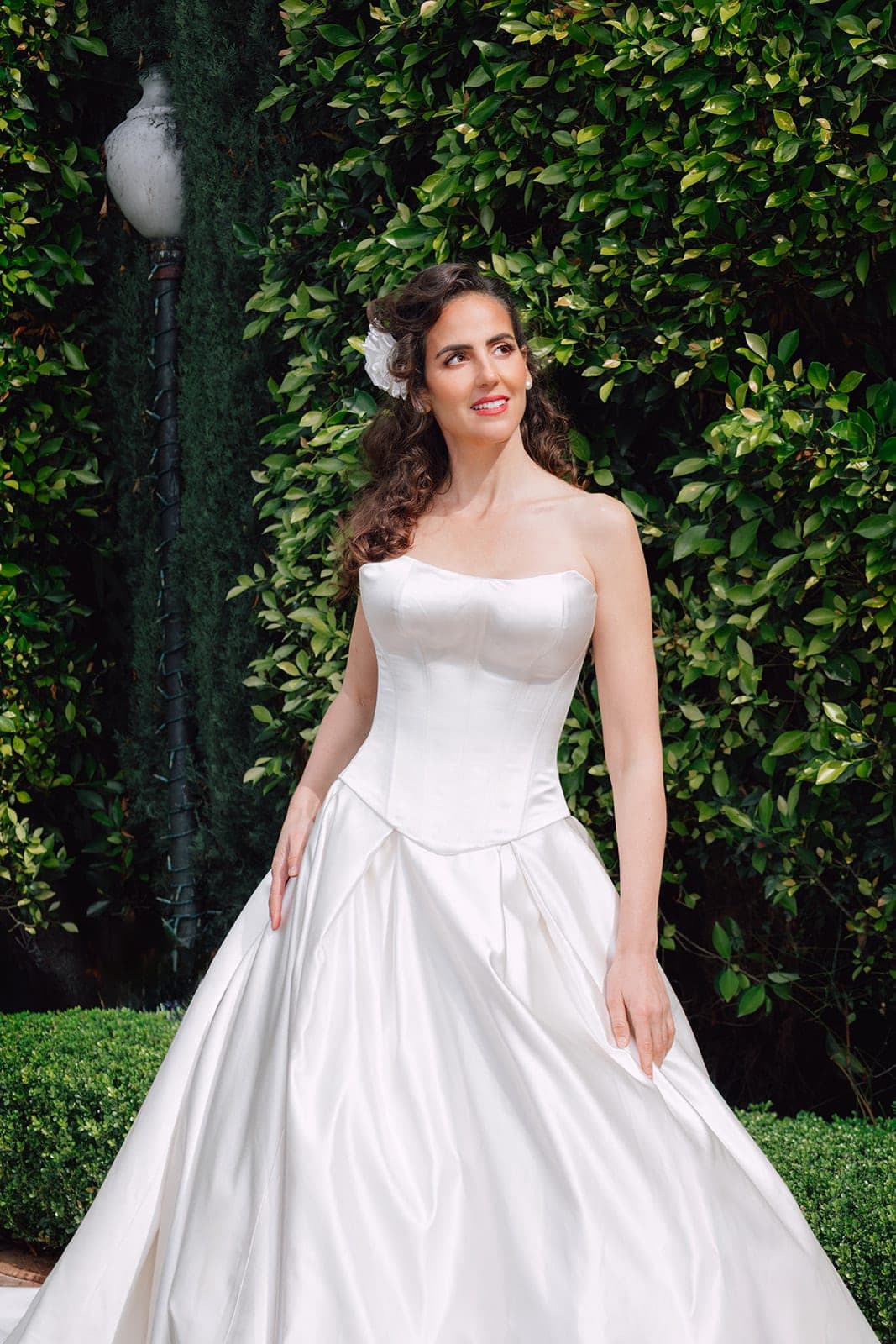 The Camille strapless silk satin gown, portrait