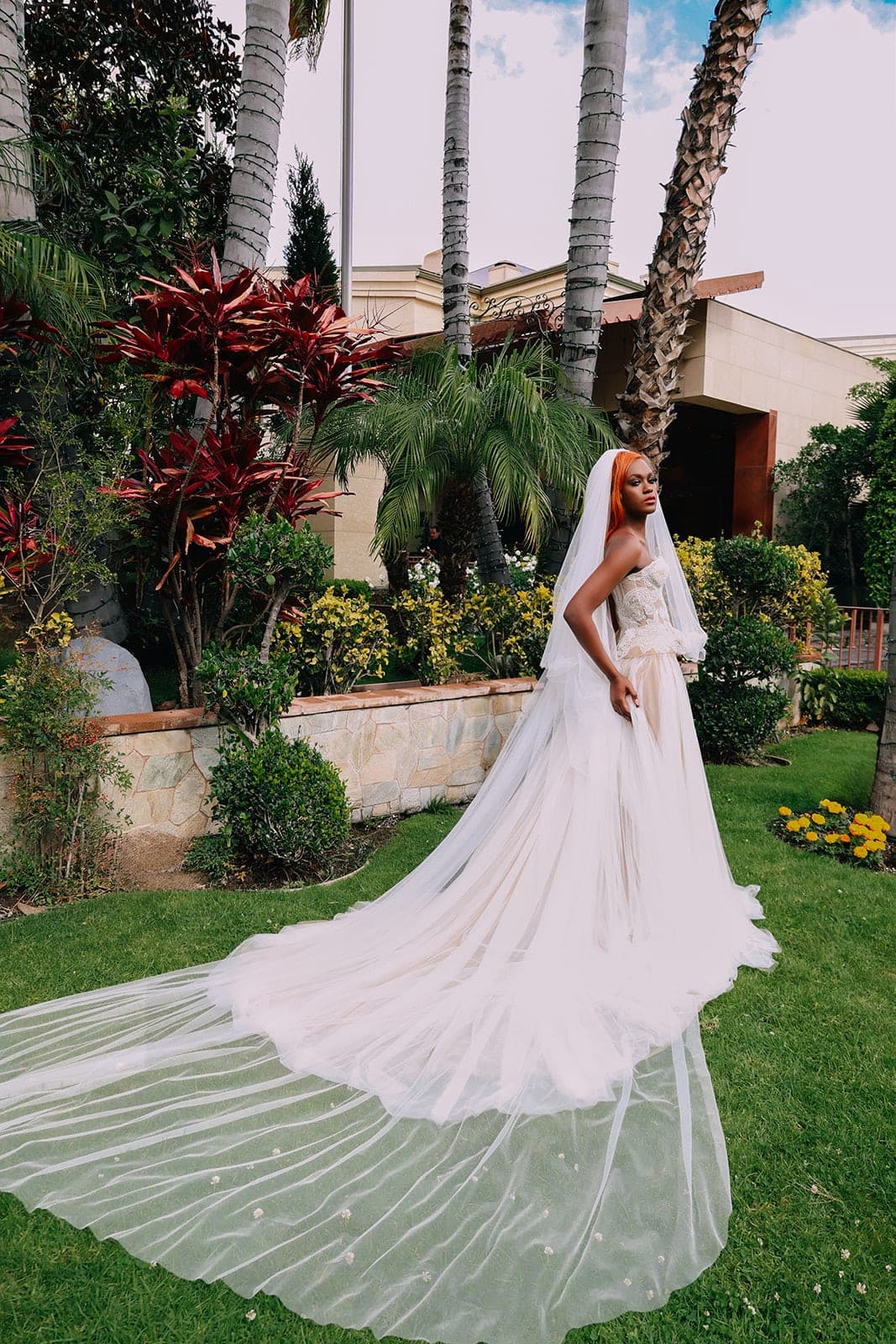 The Seraphine two-piece Italian tulle bridal set, side portrait