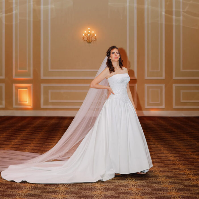 The Aurelia Gown -Beaded Floral Corset Satin Ballgown